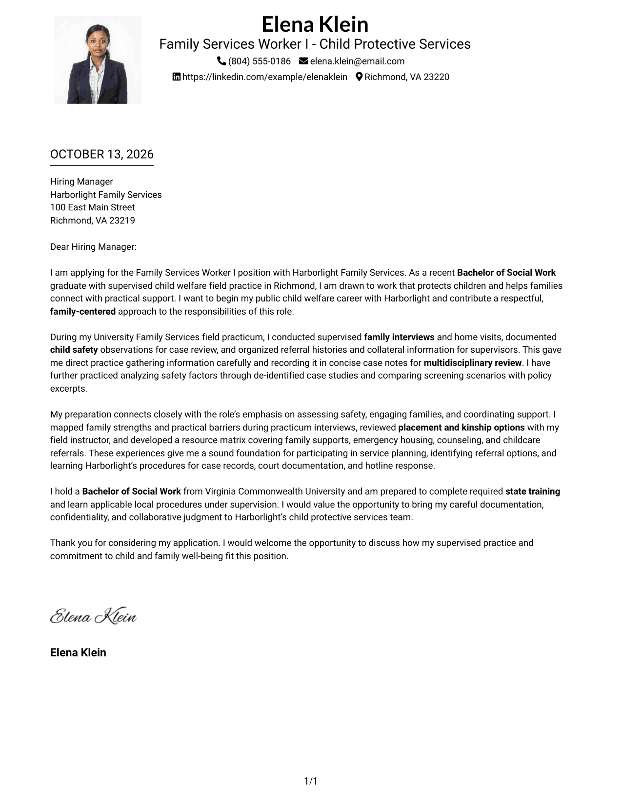Cover Letter Example Page 1