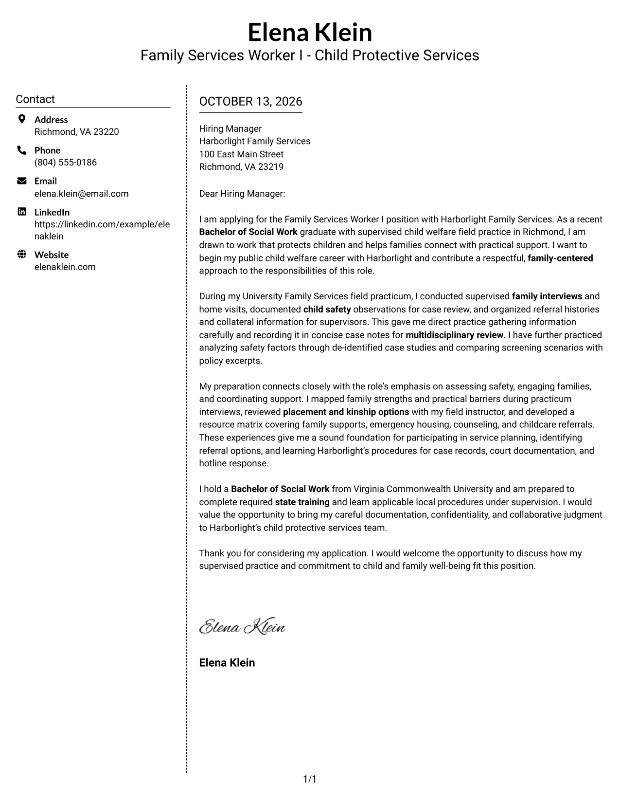 Cover Letter Example Page 1