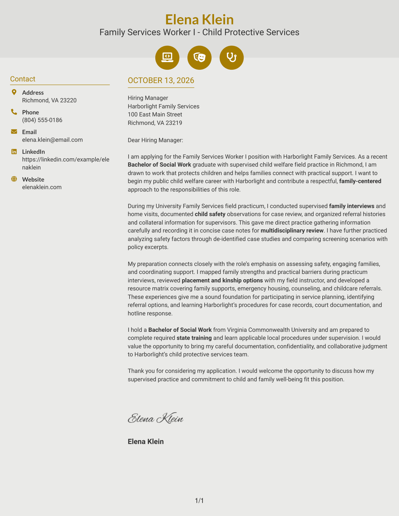 Cover Letter Example Page 1