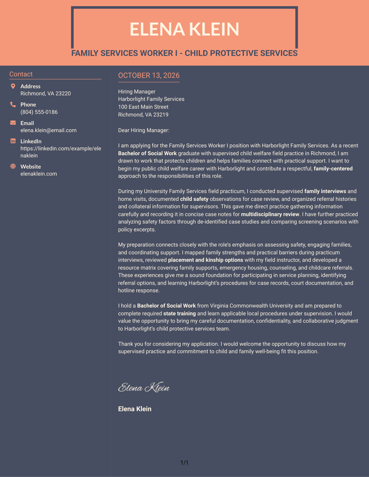 Cover Letter Example Page 1