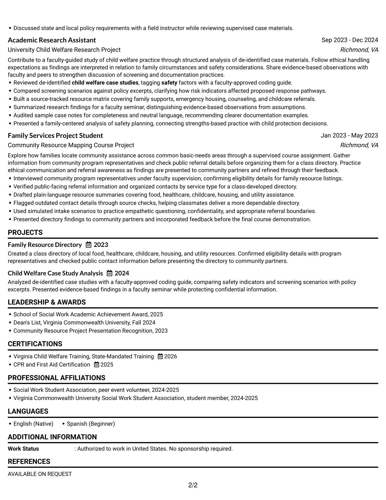 Resume Example Page 2