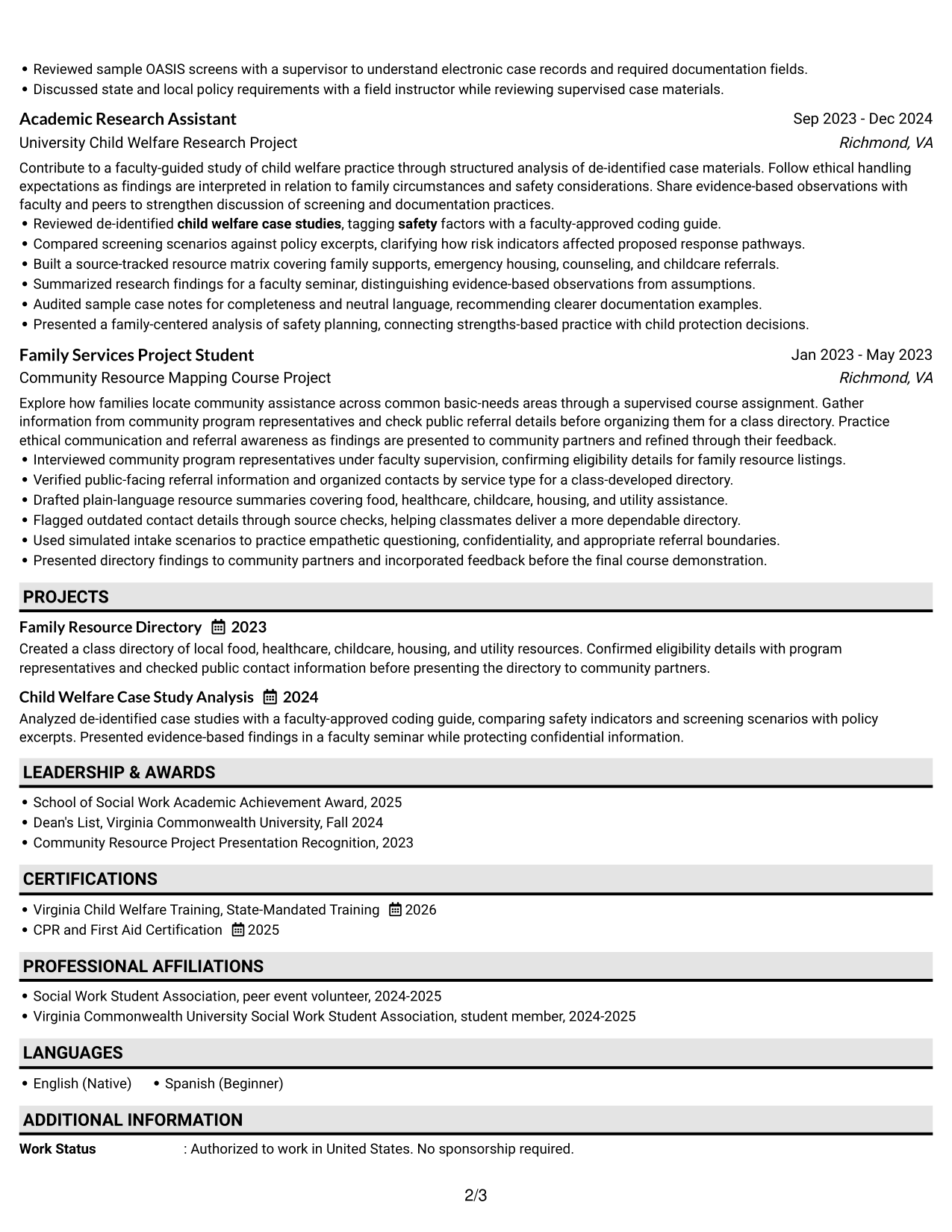 Resume Example Page 2