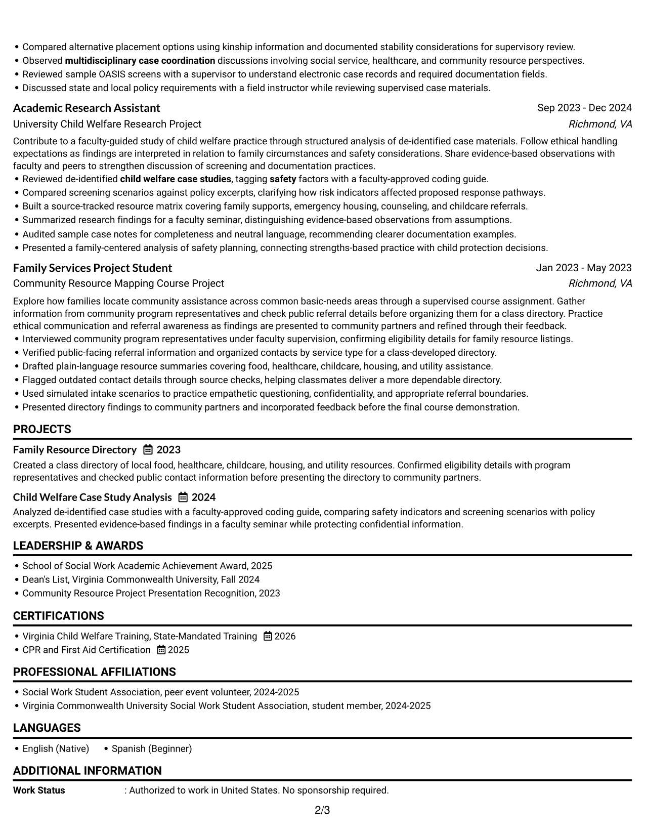 Resume Example Page 2