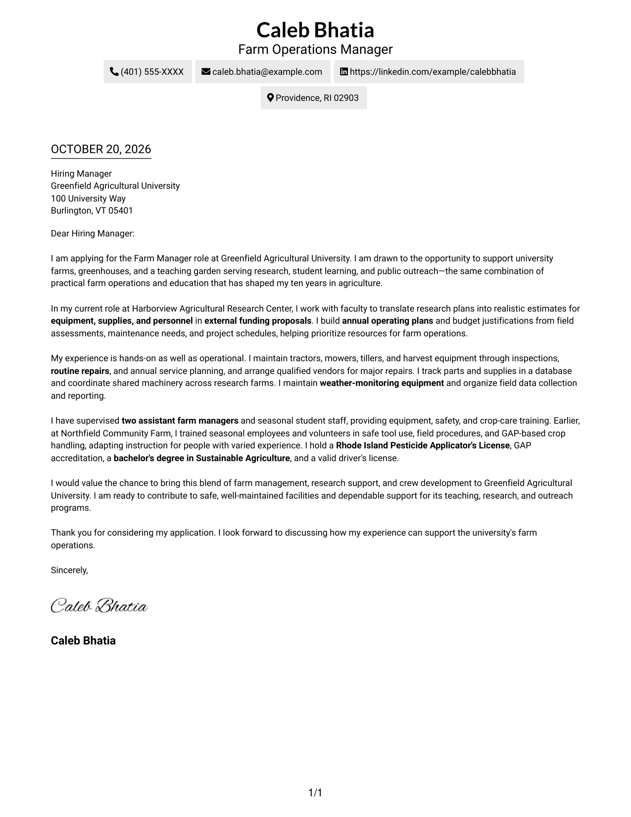 Cover letter example — page 1