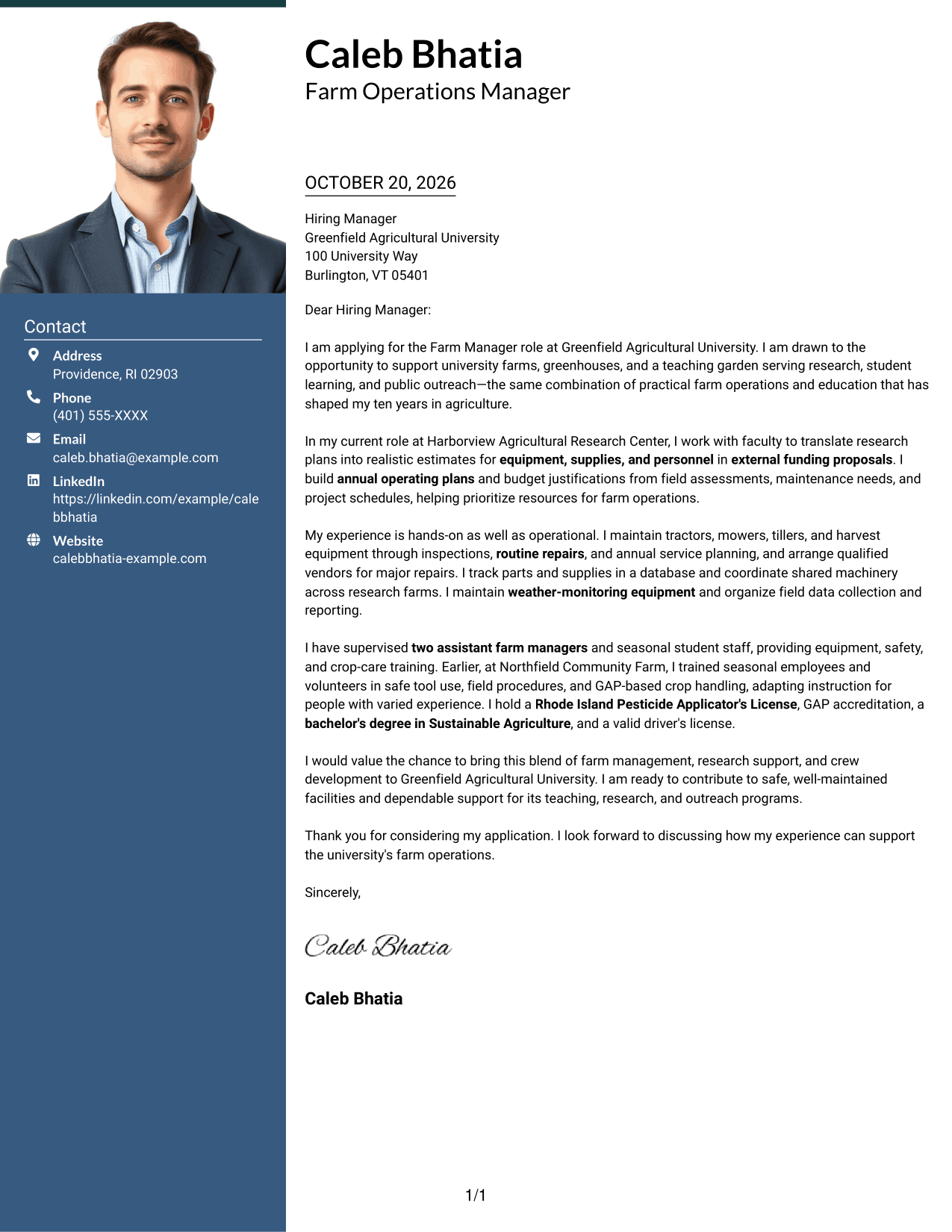 Cover letter example — page 1