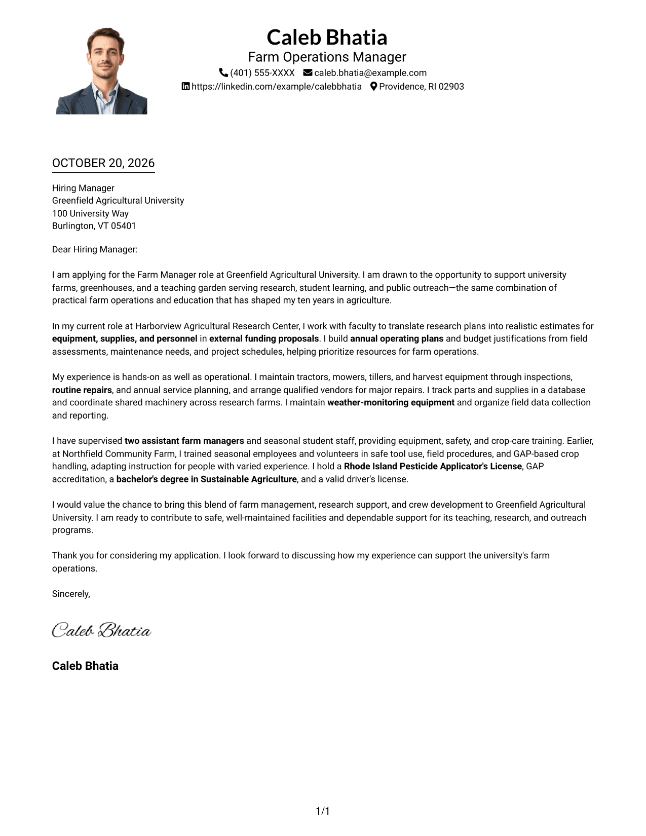 Cover letter example — page 1