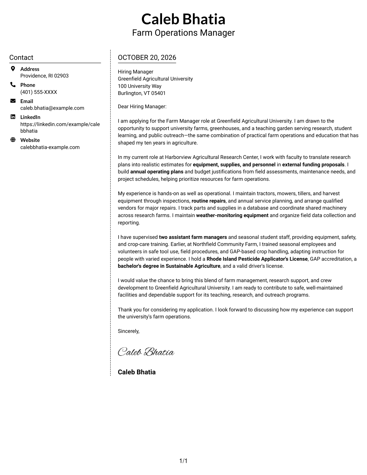 Cover letter example — page 1