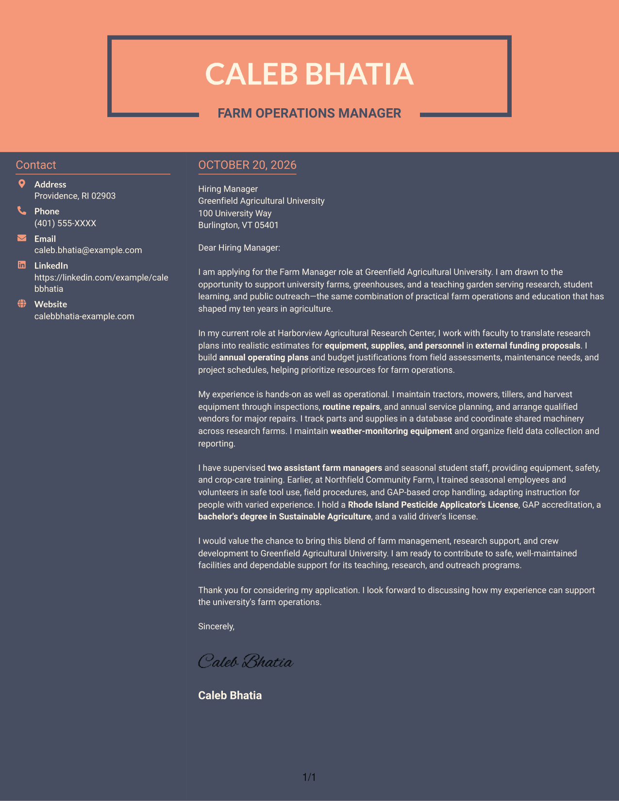 Cover letter example — page 1