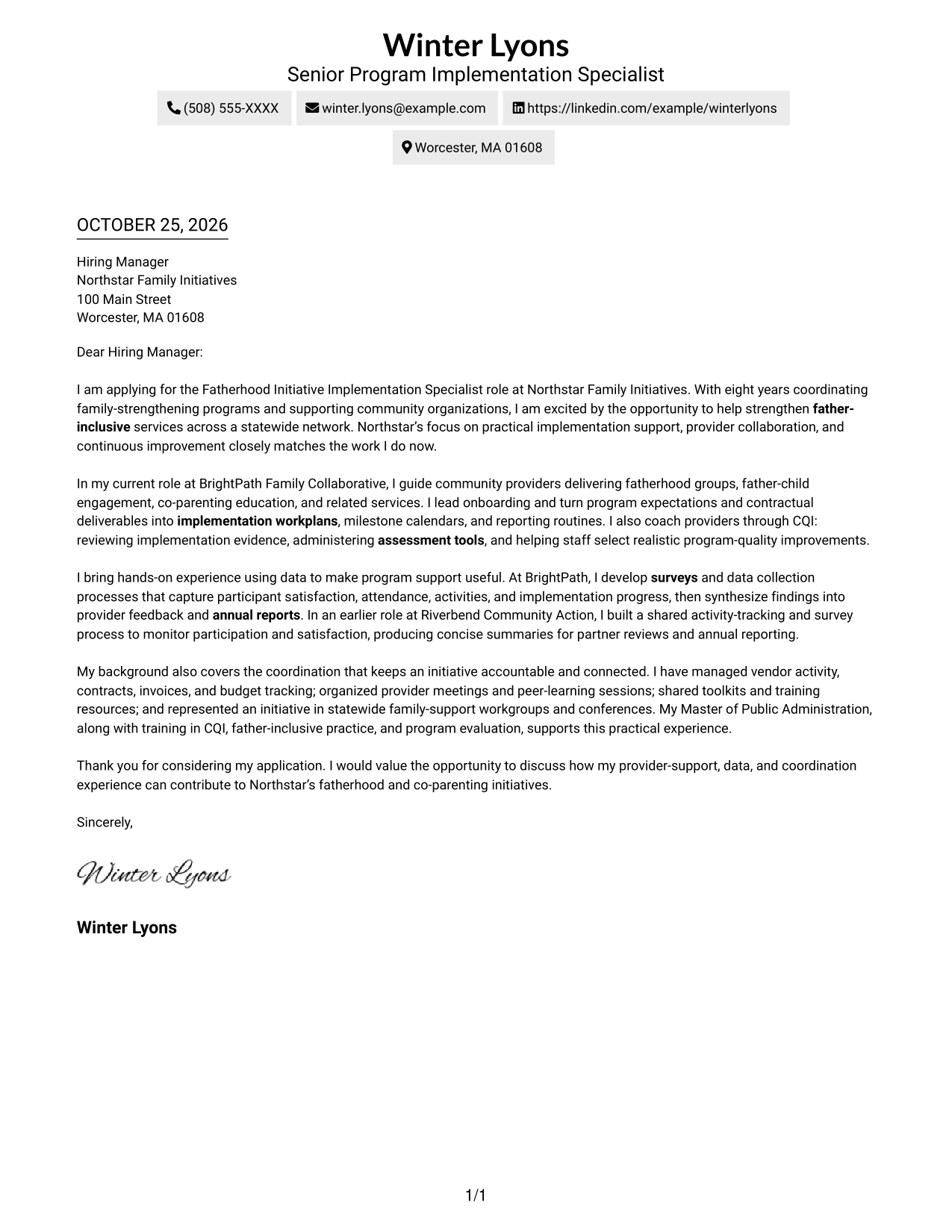 Cover letter example — page 1