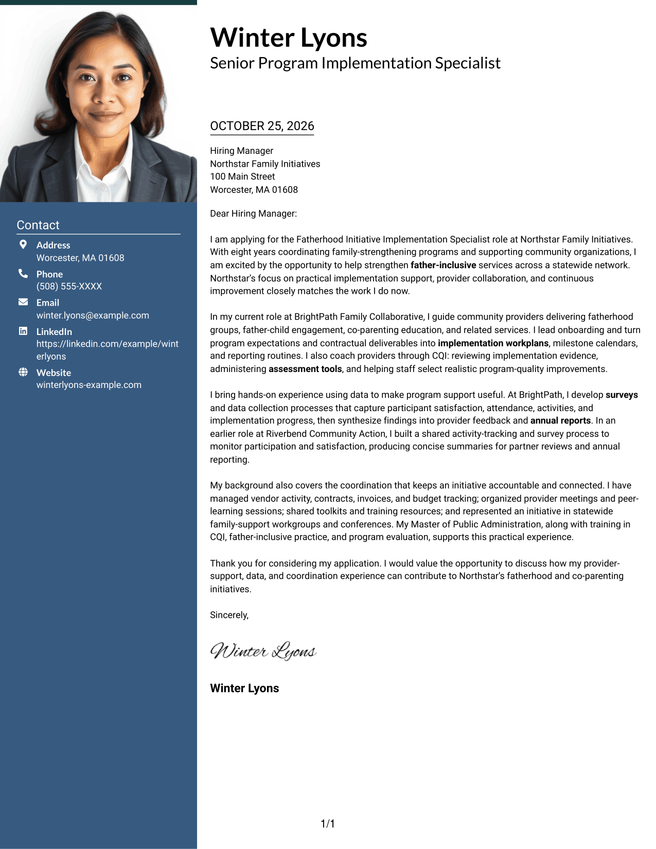 Cover letter example — page 1