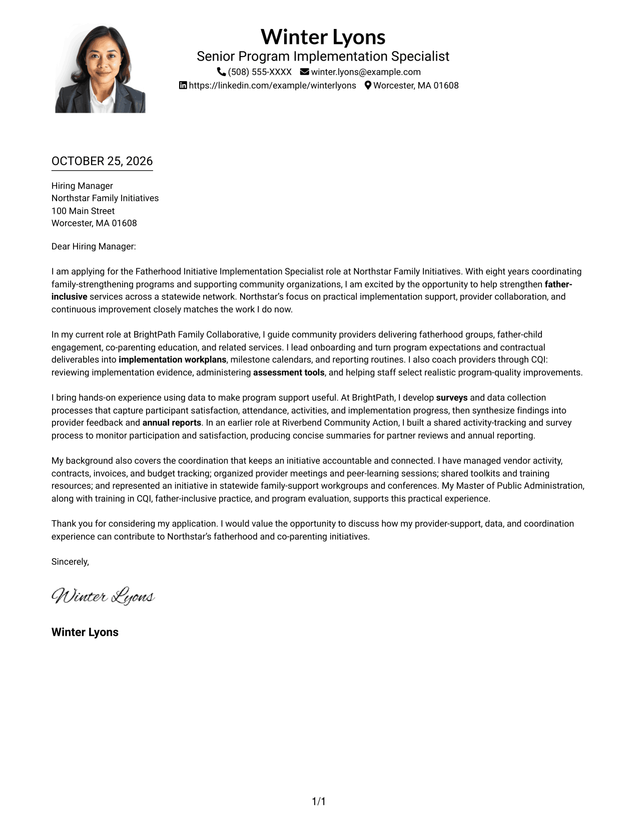 Cover letter example — page 1