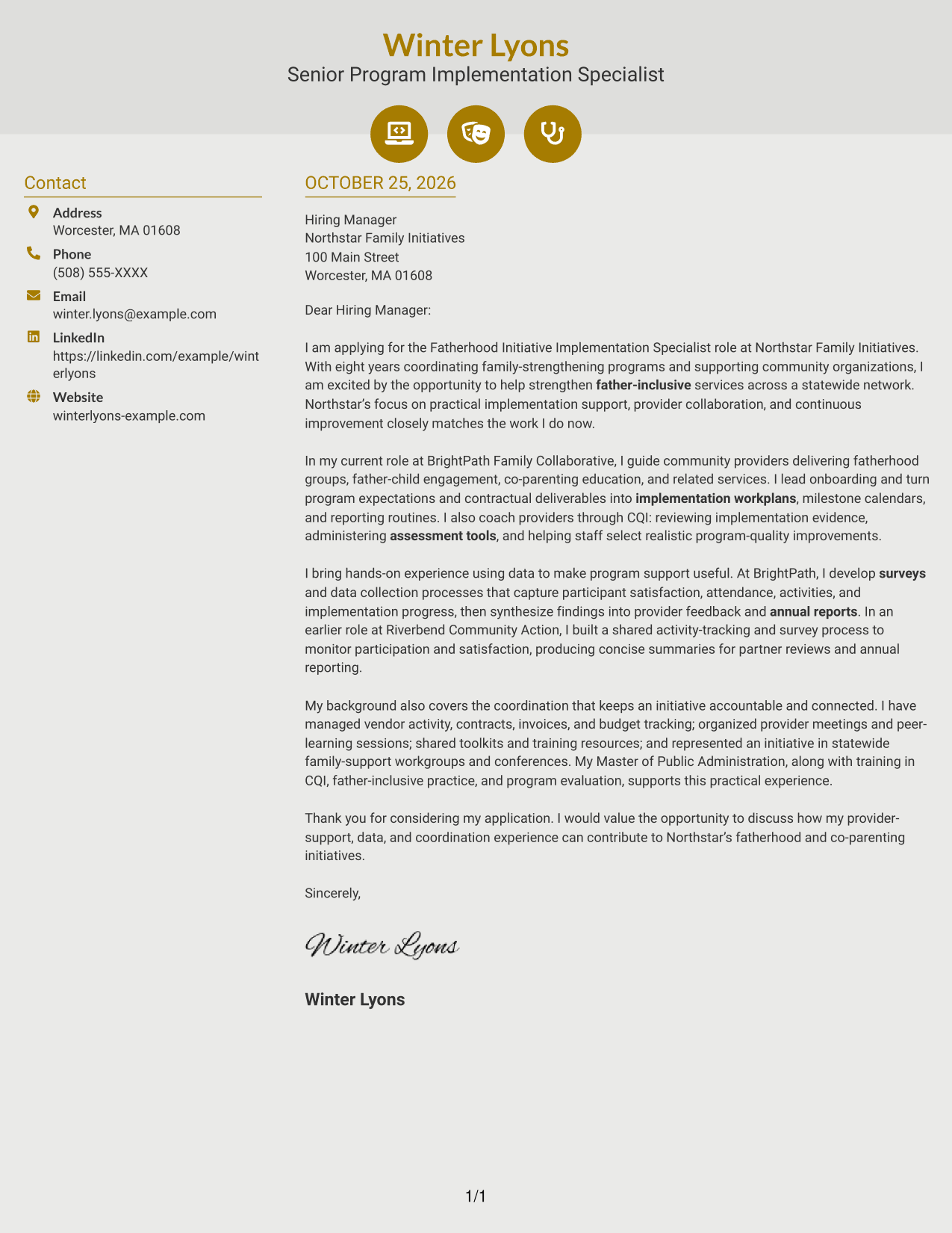 Cover letter example — page 1