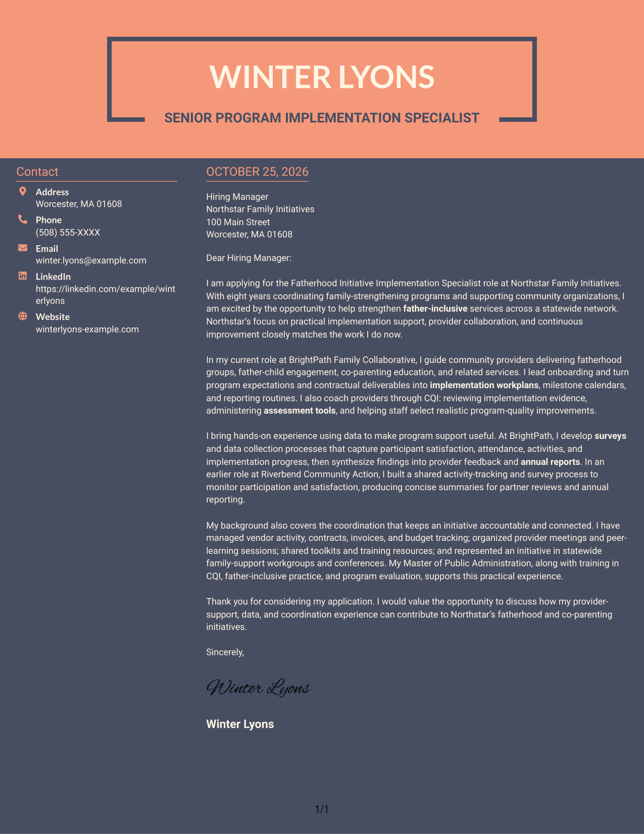 Cover letter example — page 1