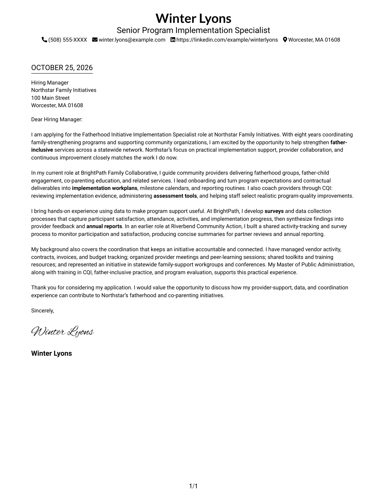 Cover letter example — page 1