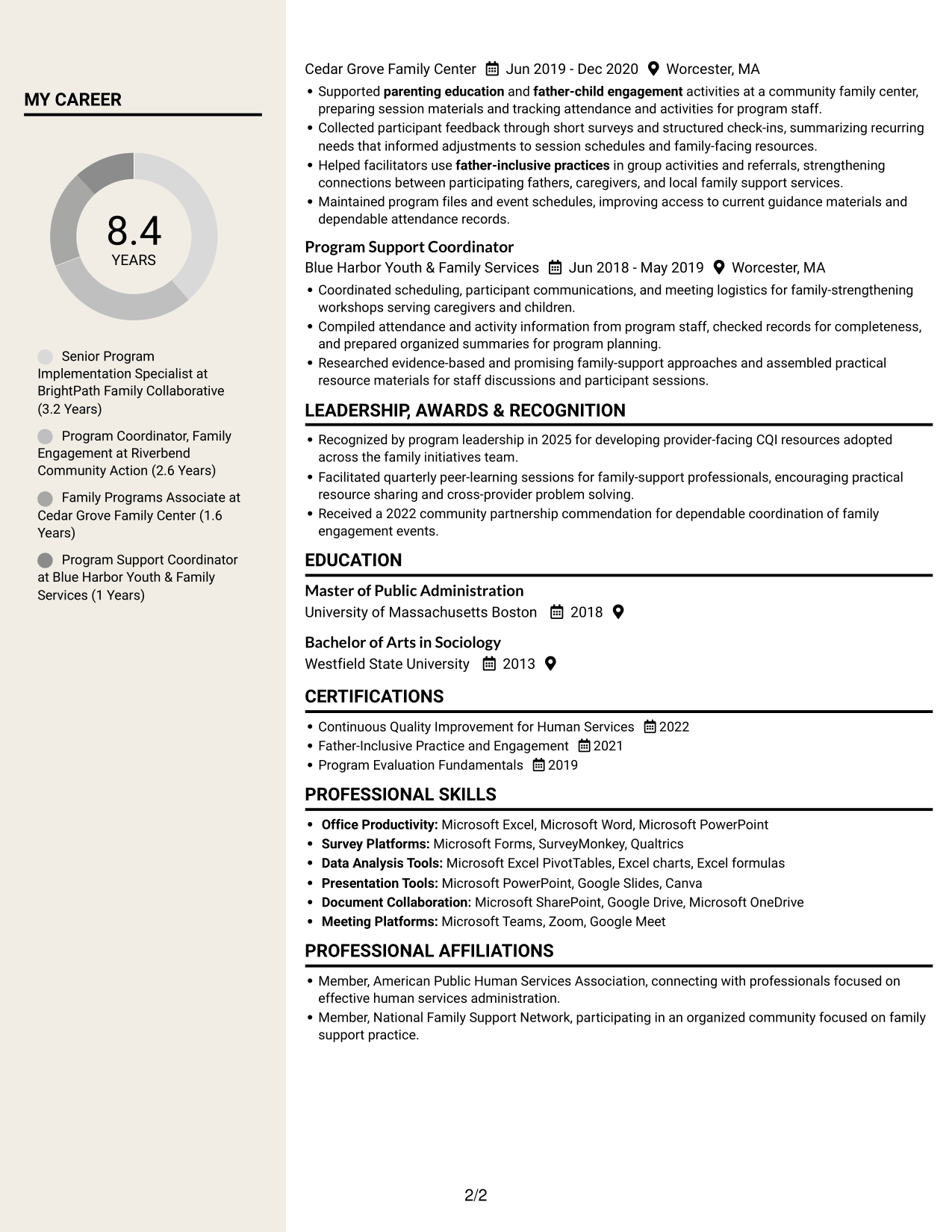 Resume example — page 2
