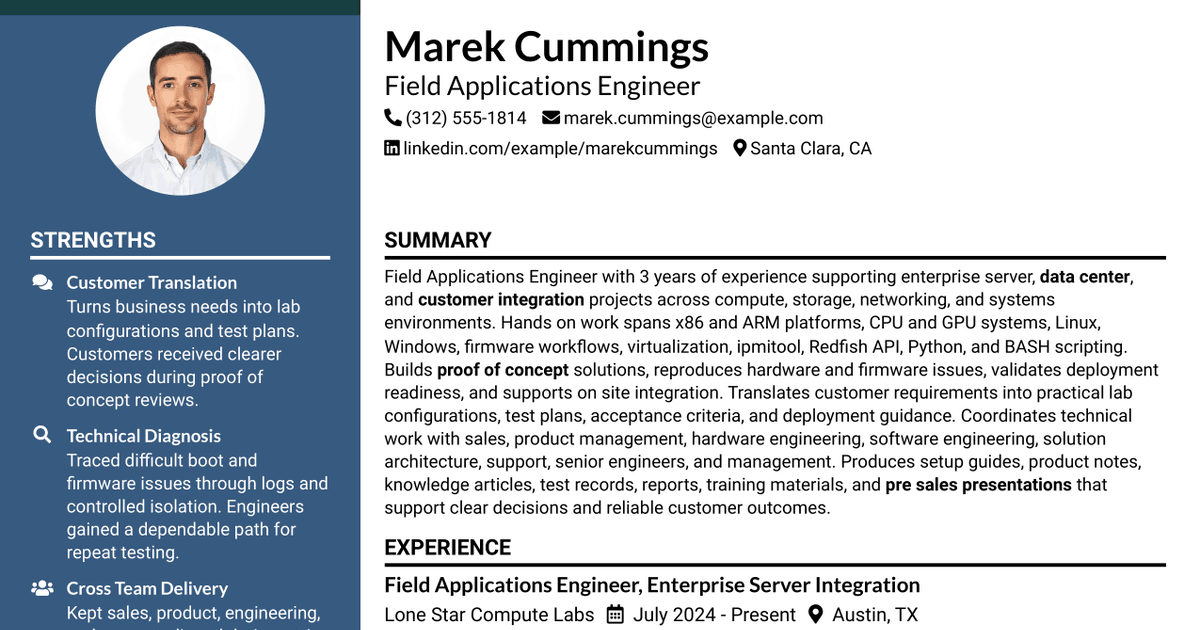 7 Field Applications Engineer Resume Templates with Example
