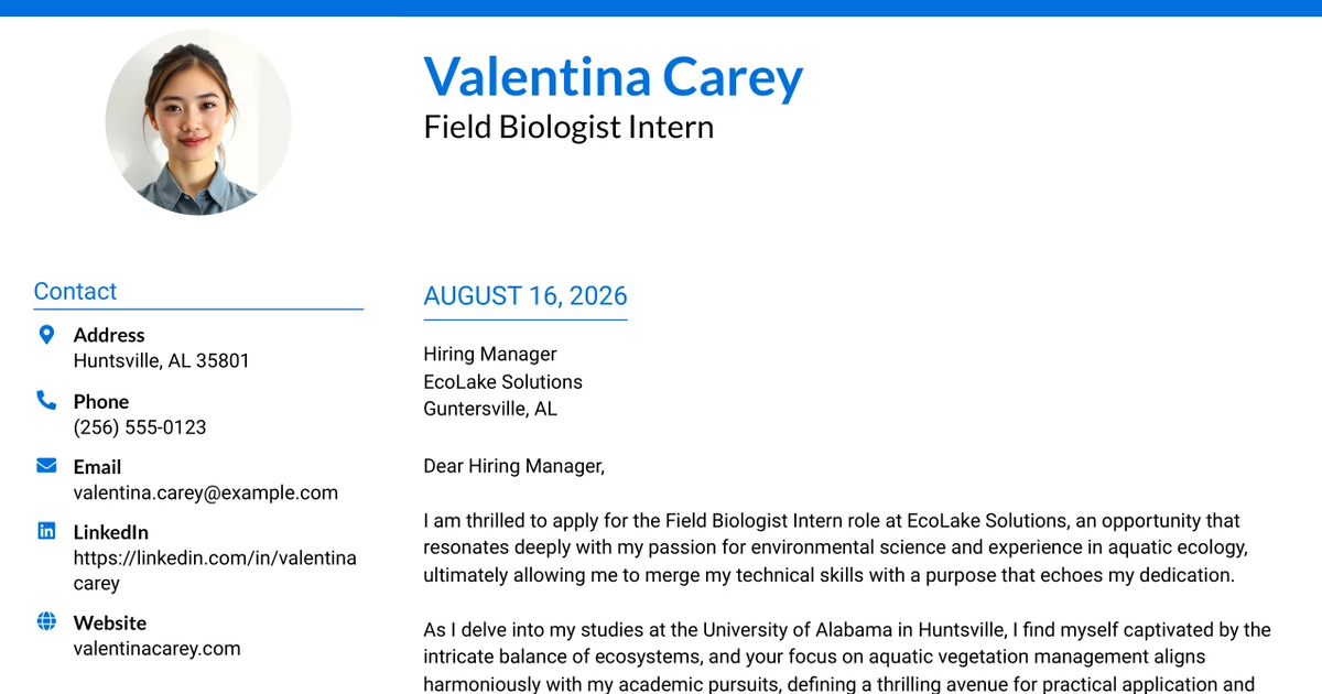 30+ Field Biologist Intern Cover Letter Templates with Example 2026