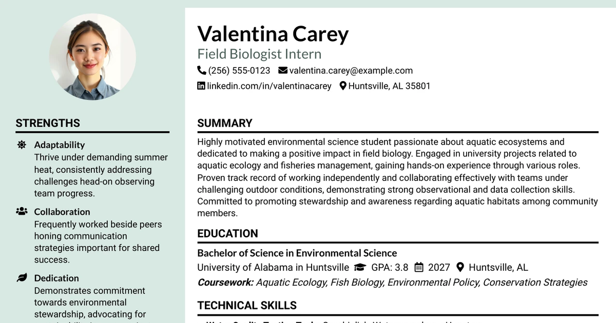 33 Field Biologist Intern Resume Templates with Example 2026 (ATS-Optimized)