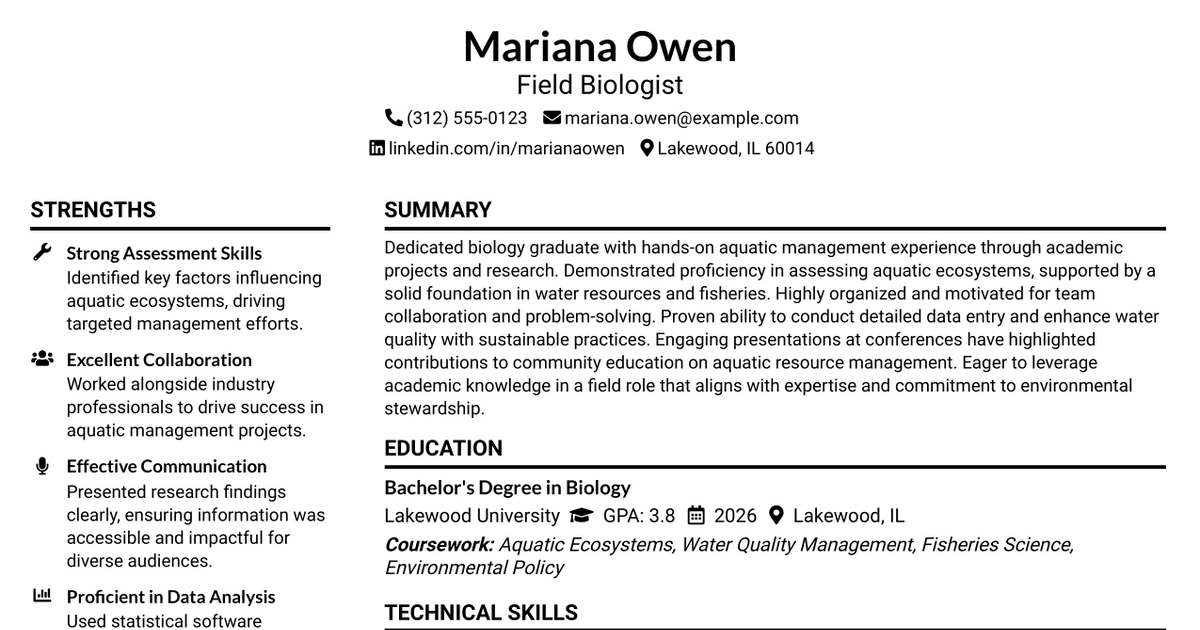 33 Field Biologist Resume Templates with Example 2026 (ATS-Optimized)