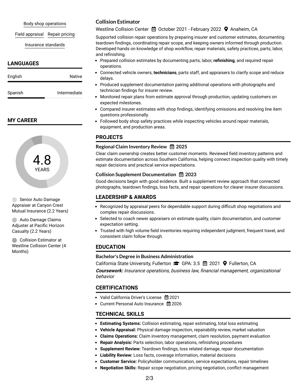 Resume Example Page 2