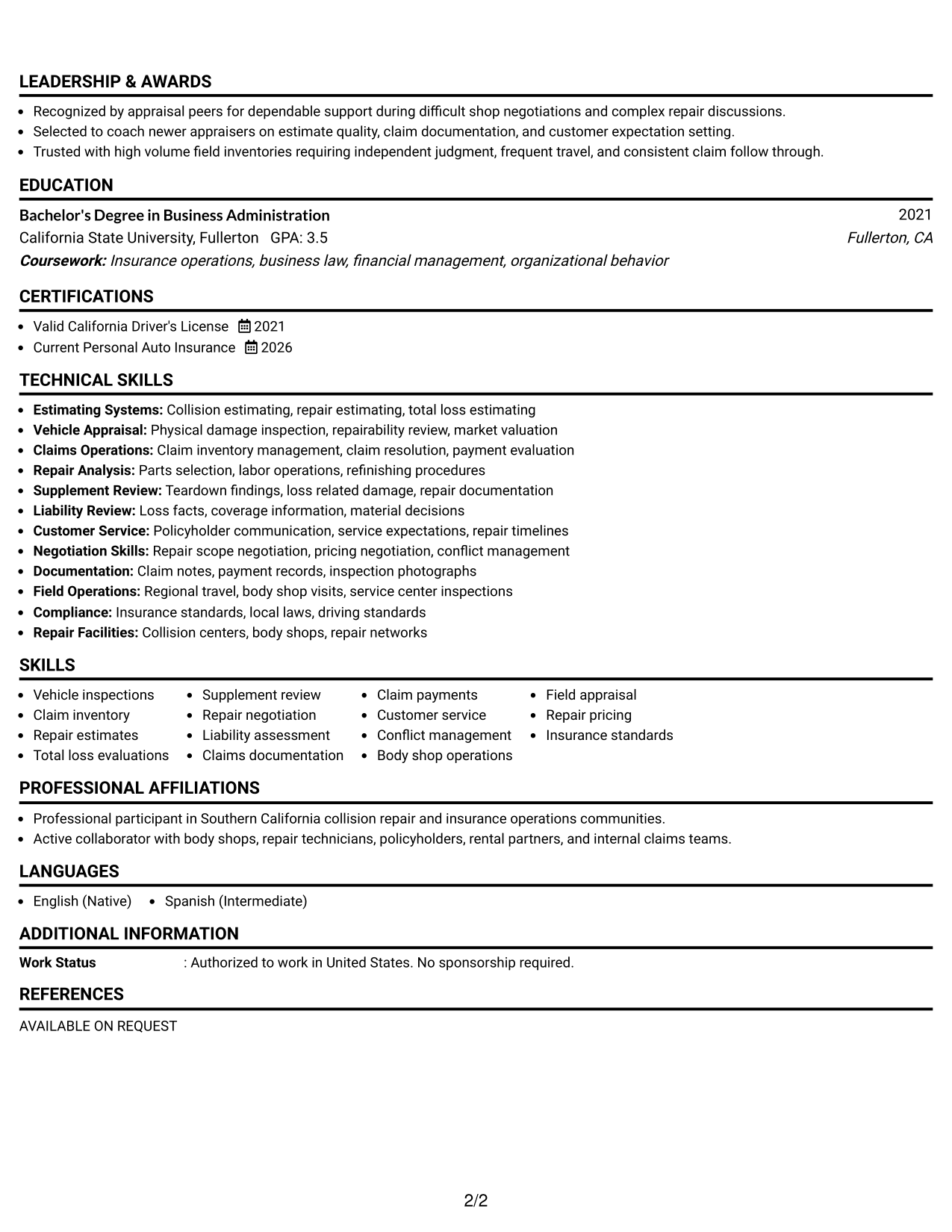 Resume Example Page 2