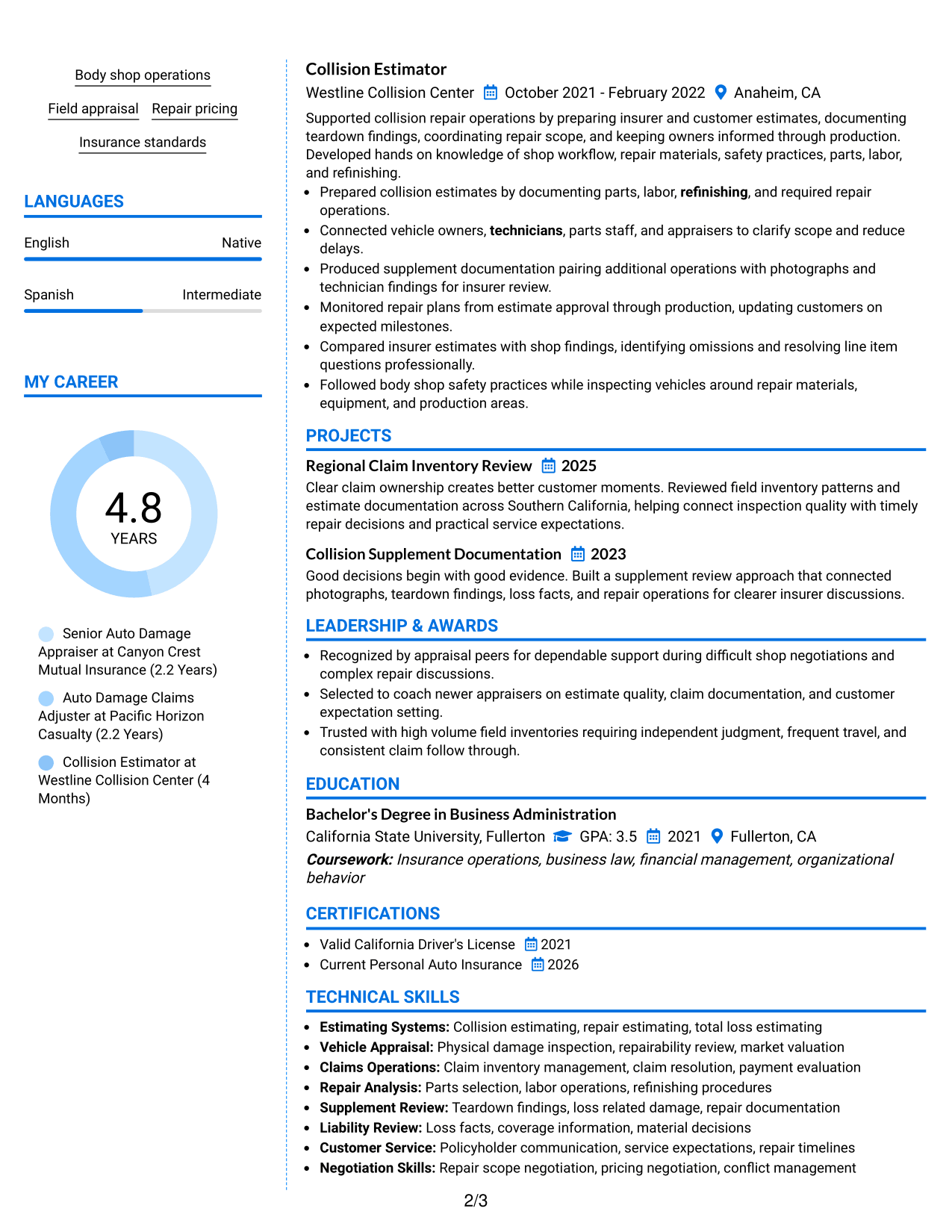Resume Example Page 2