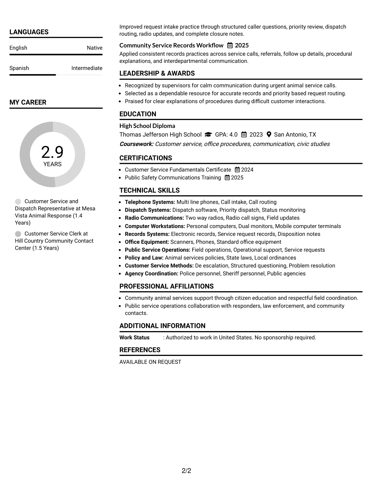 Resume Example Page 2