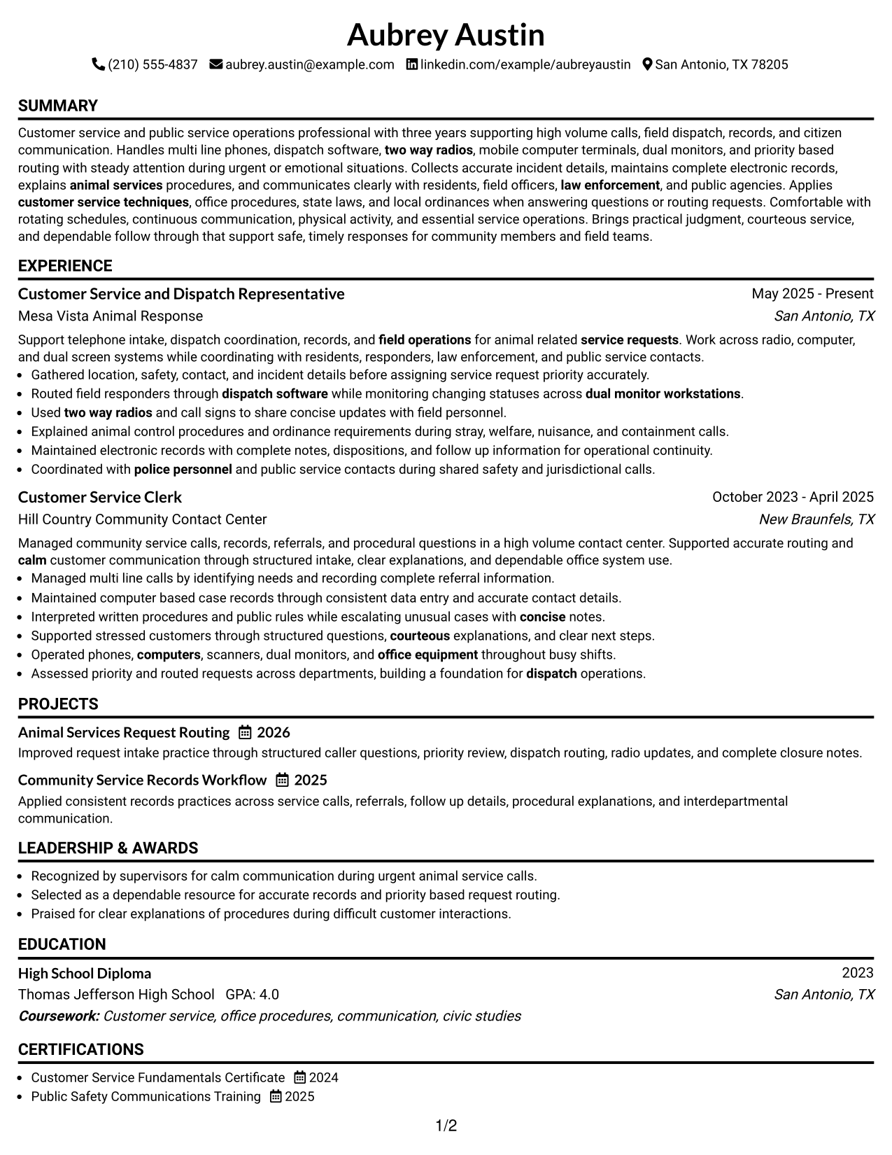 Resume Example Page 1