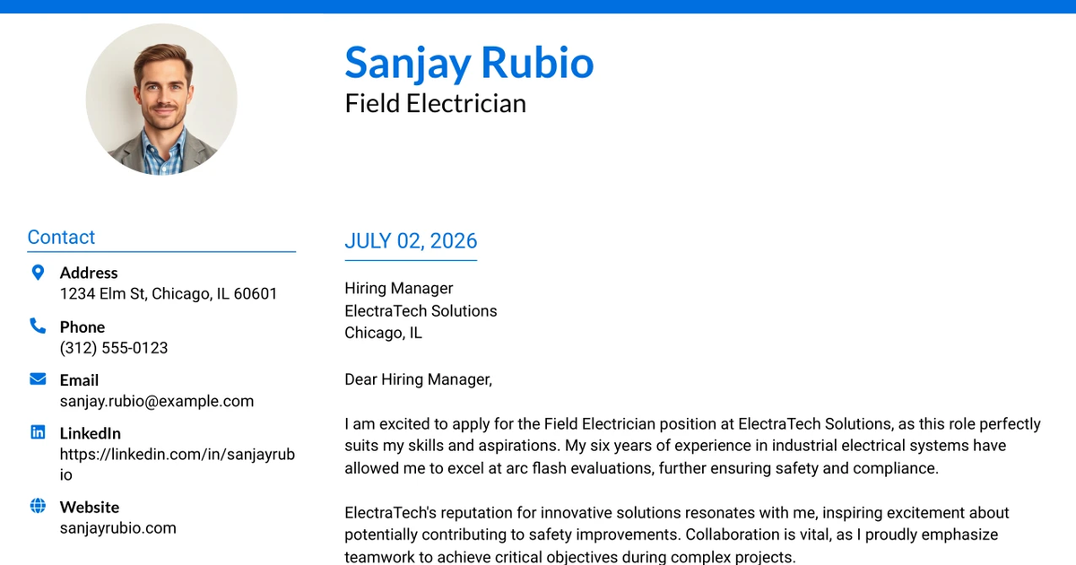 30+ Field Electrician Cover Letter Templates with Example 2026