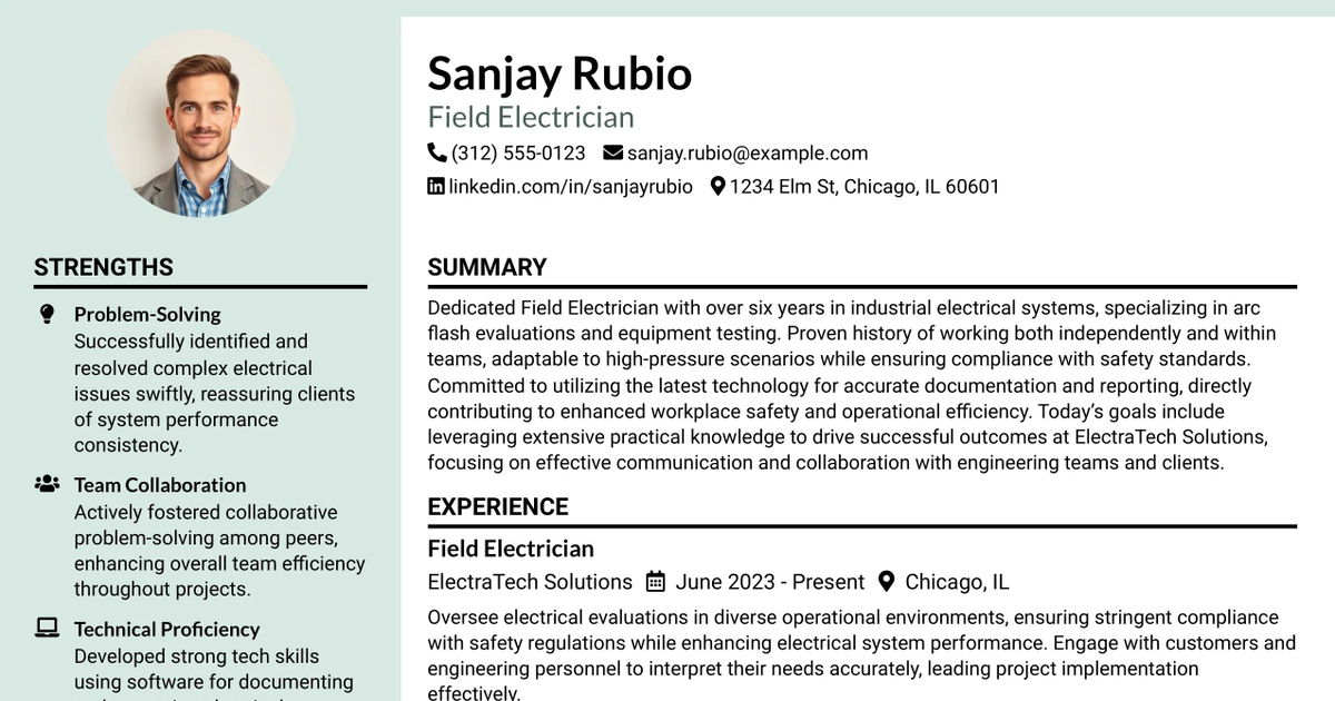 33 Field Electrician Resume Templates with Example 2026 (ATS-Optimized)