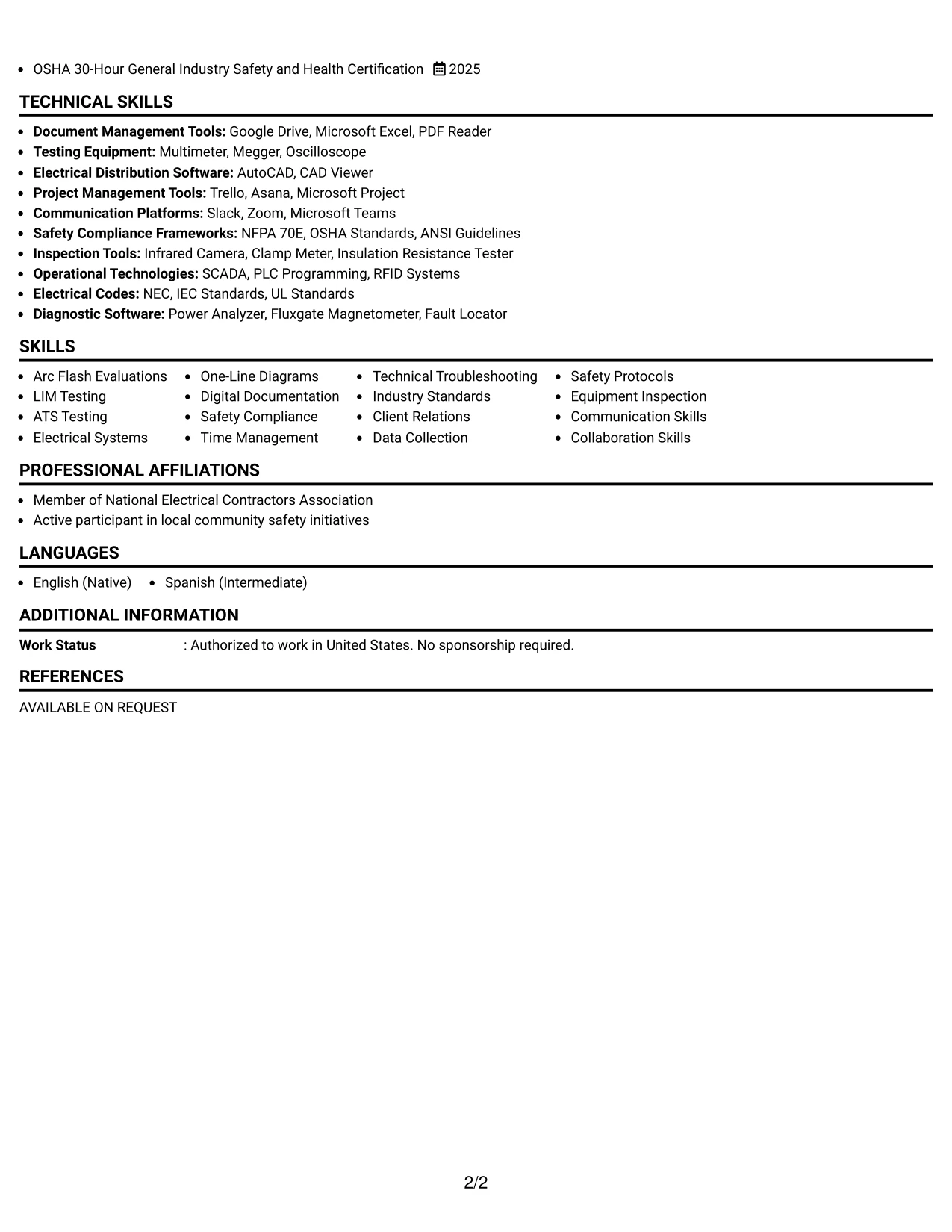 Resume Example Page 2