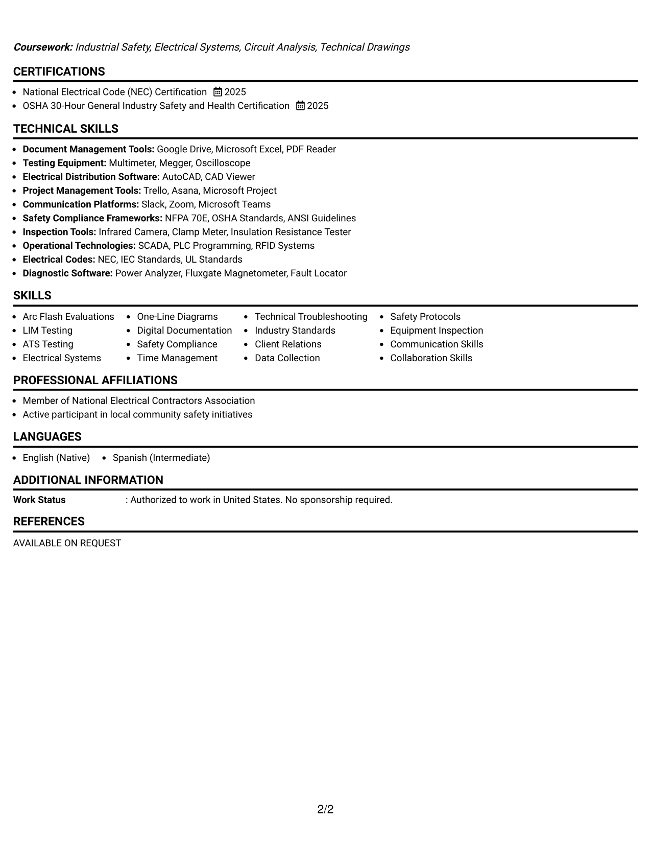 Resume Example Page 2