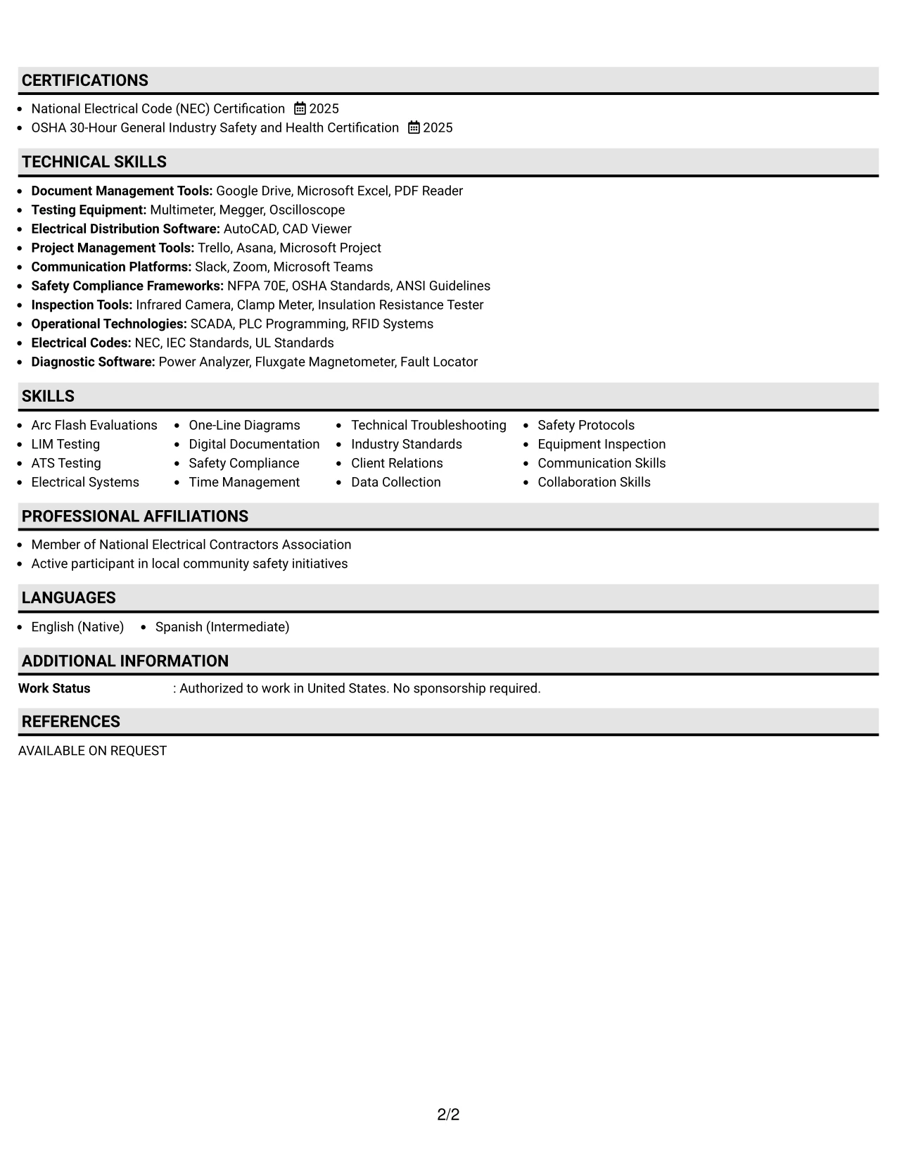 Resume Example Page 2