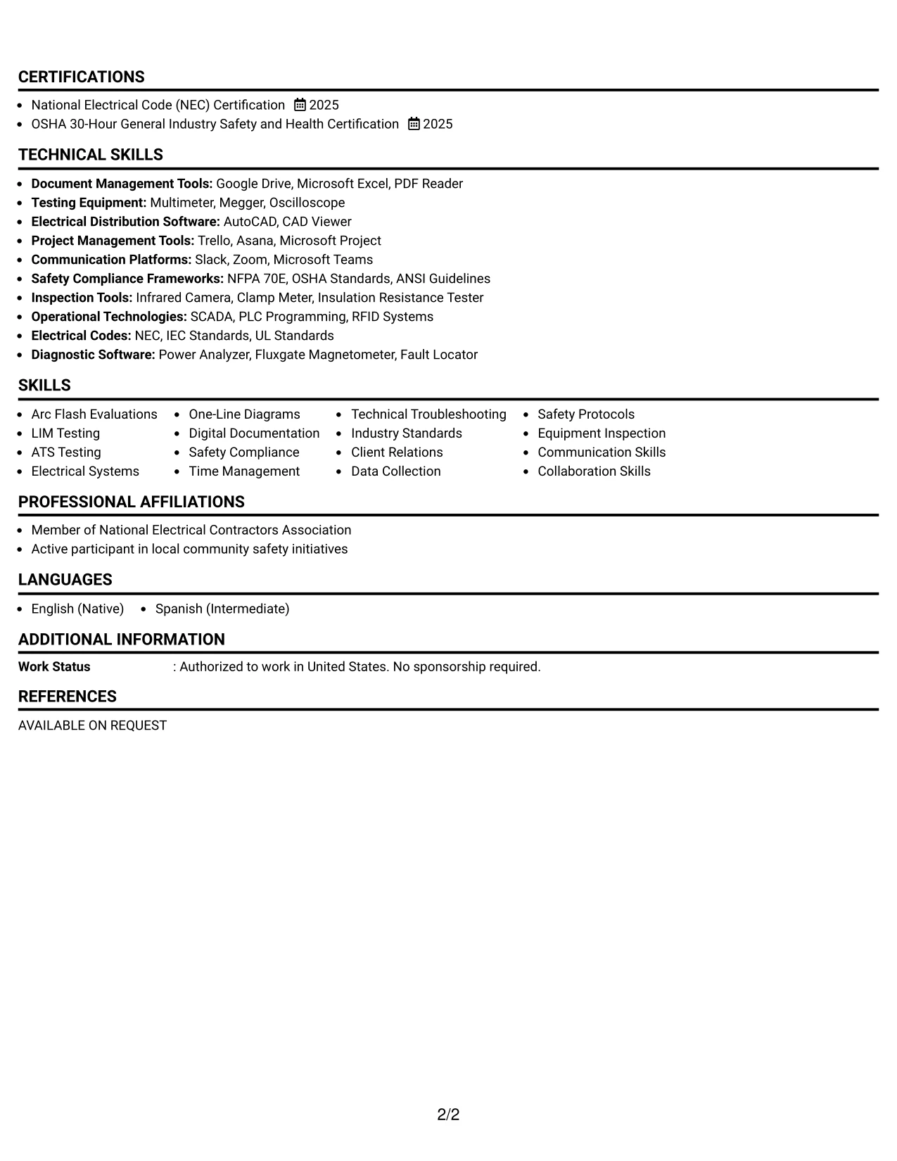 Resume Example Page 2