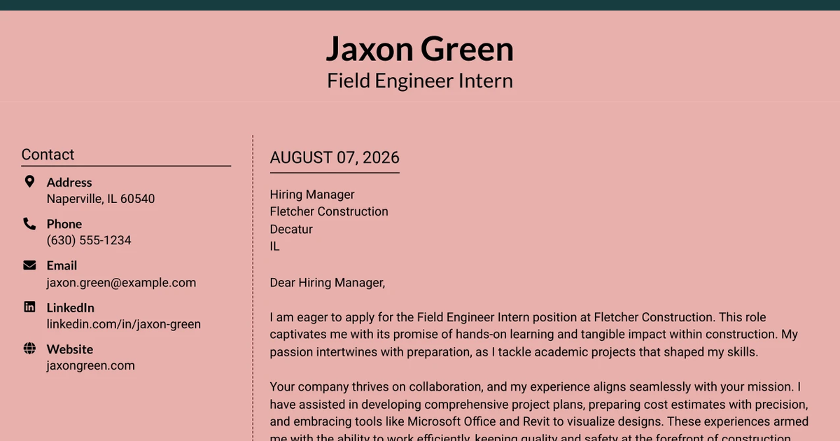 30+ Field Engineer Intern Cover Letter Templates with Example 2026