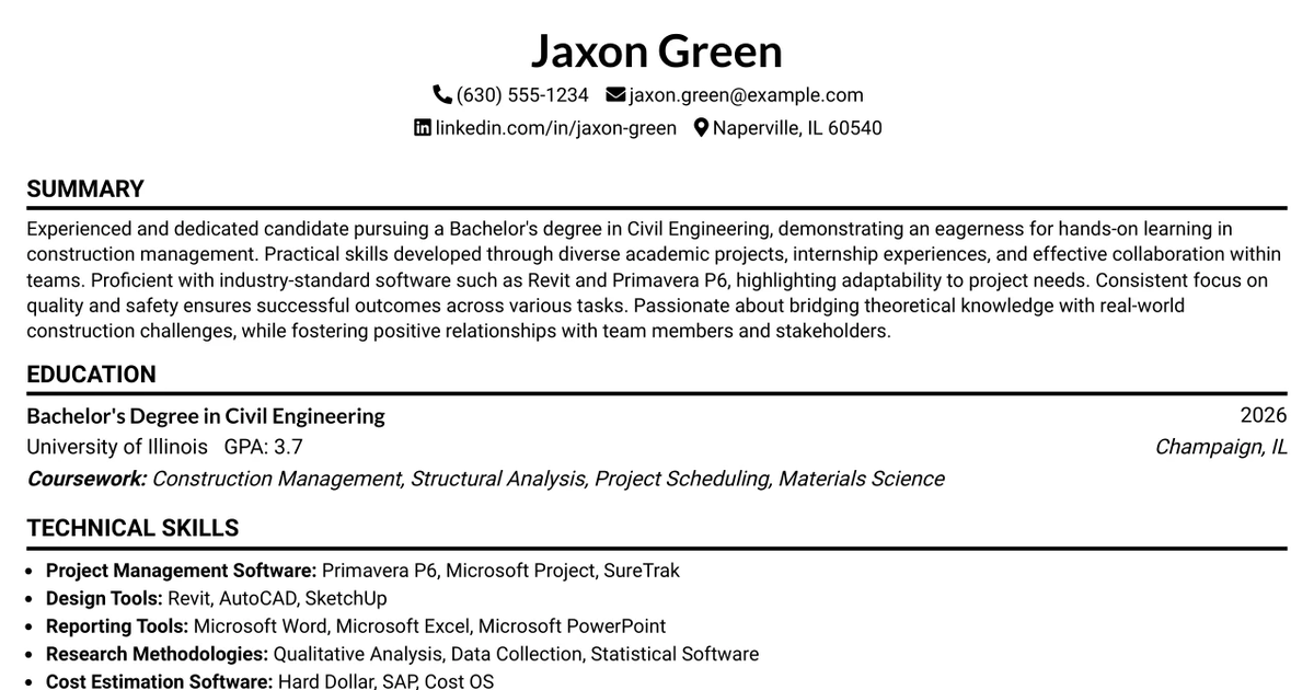 33 Field Engineer Intern Resume Templates with Example 2026 (ATS-Optimized)