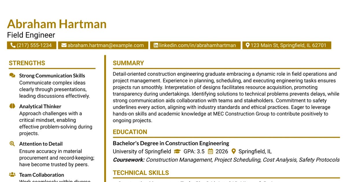 33 Field Engineer Resume Templates with Example 2026 (ATS-Optimized)