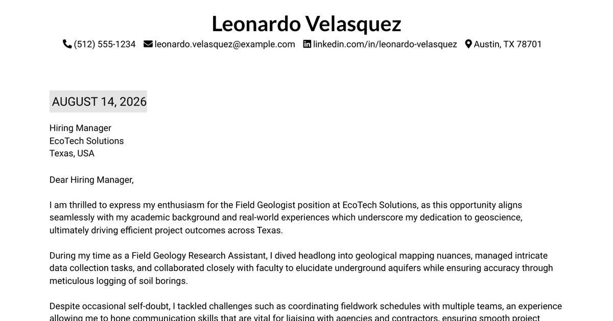 30+ Field Geologist Cover Letter Templates with Example 2026