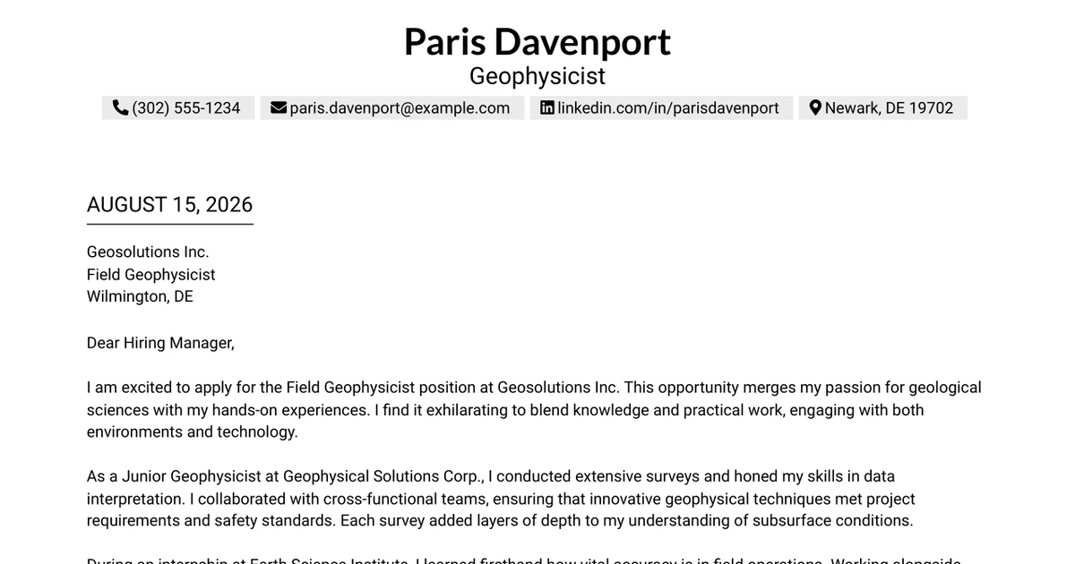 30+ Field Geophysicist Cover Letter Templates with Example 2026