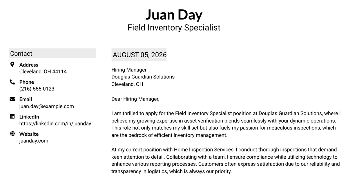 30+ Field Inventory Specialist Cover Letter Templates with Example 2026