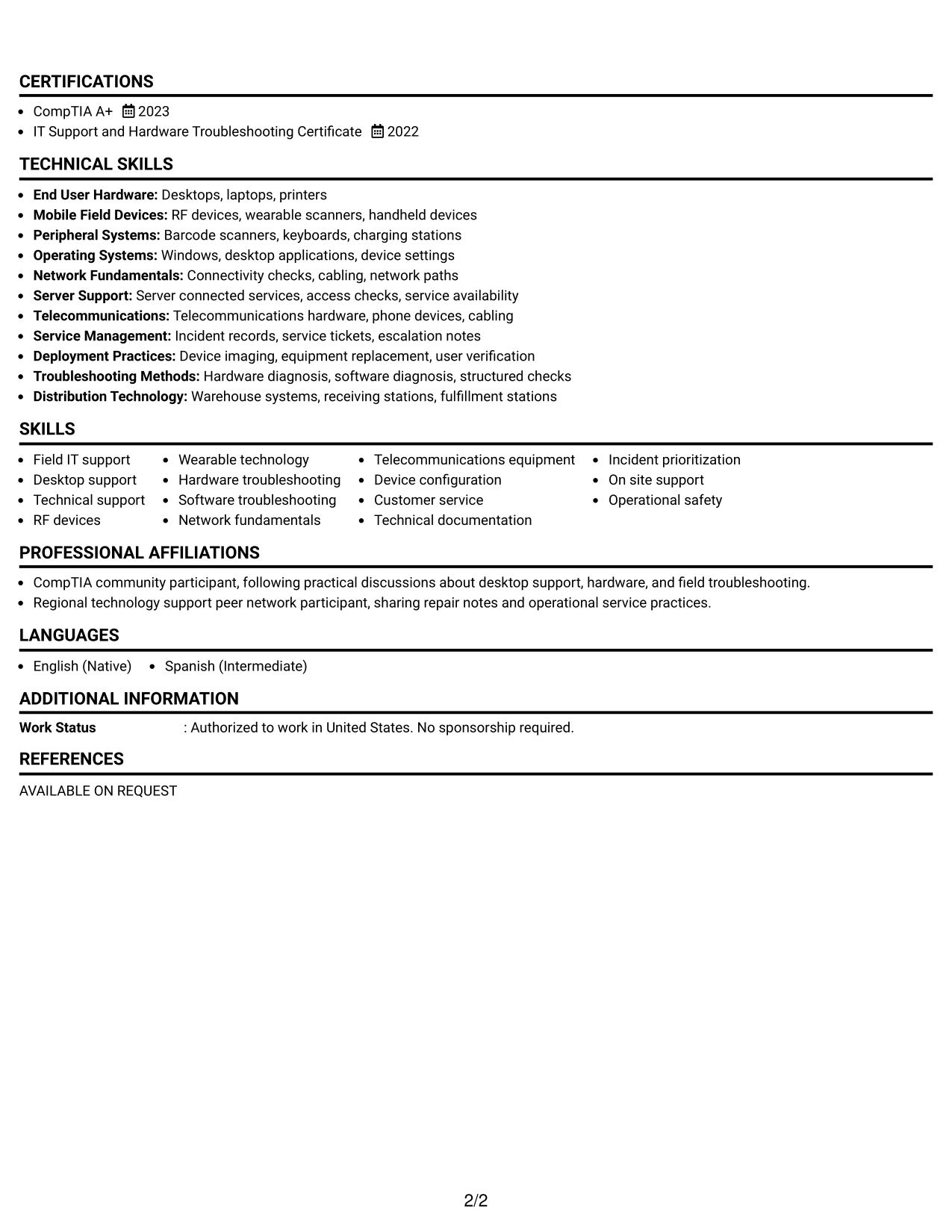 Resume Example Page 2