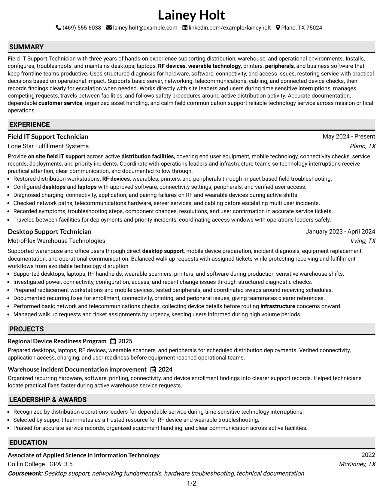 Resume Example Page 1