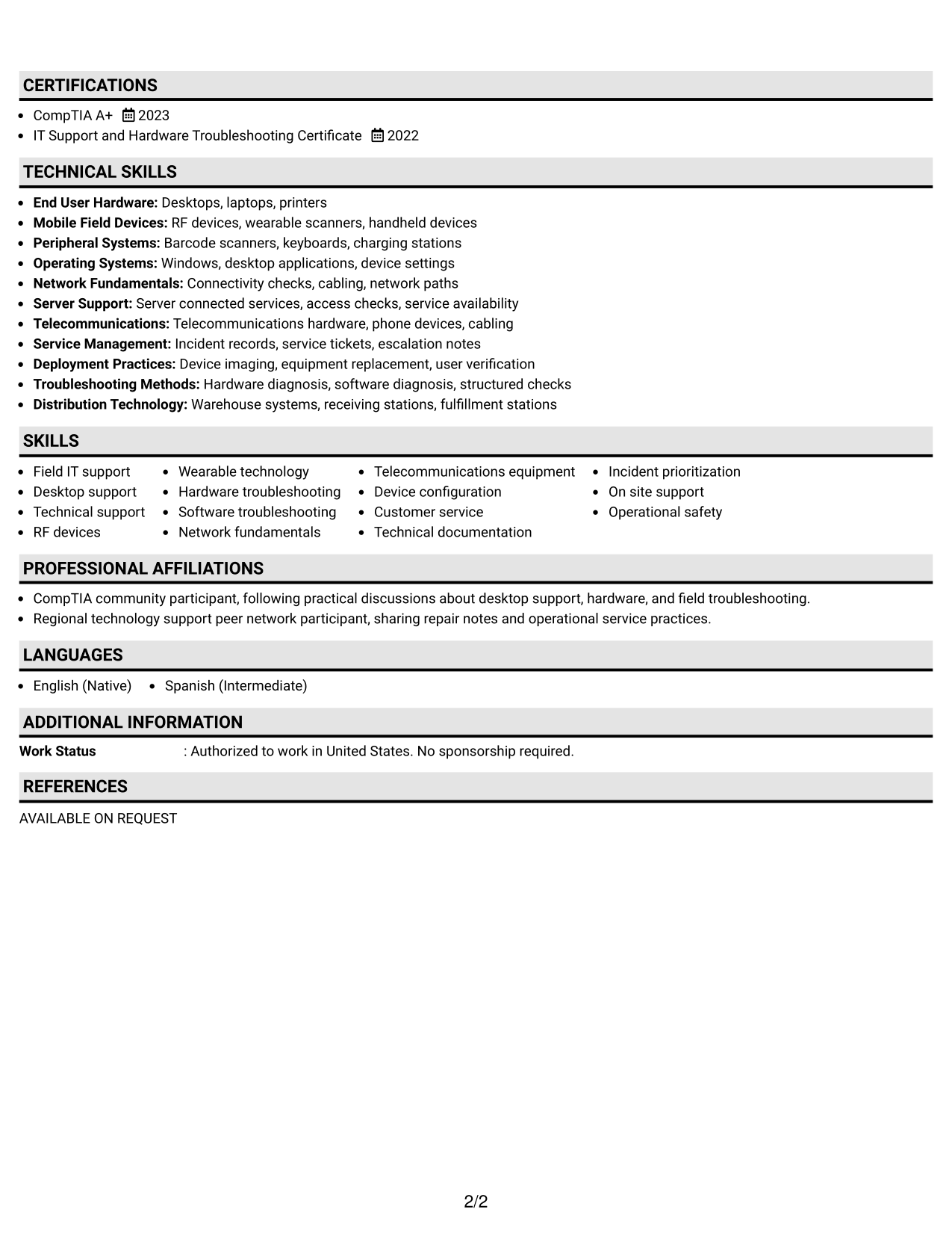 Resume Example Page 2