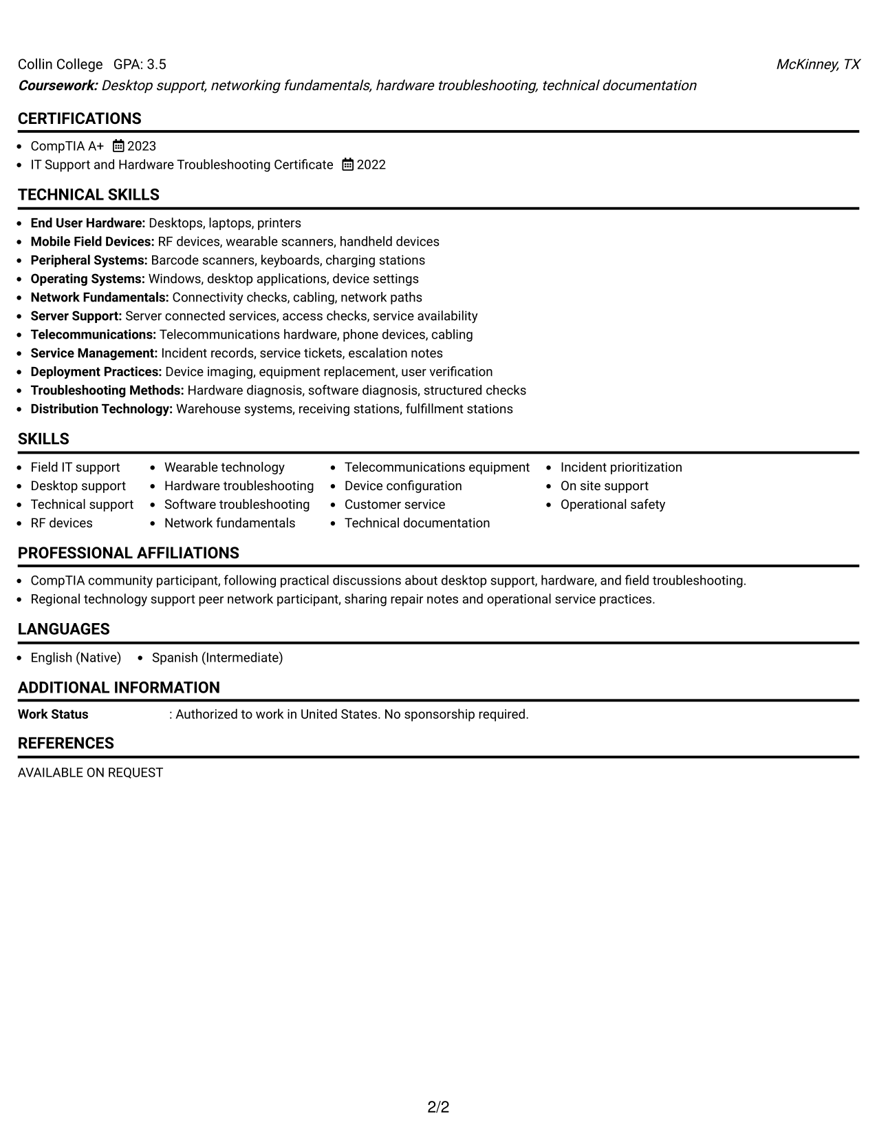 Resume Example Page 2