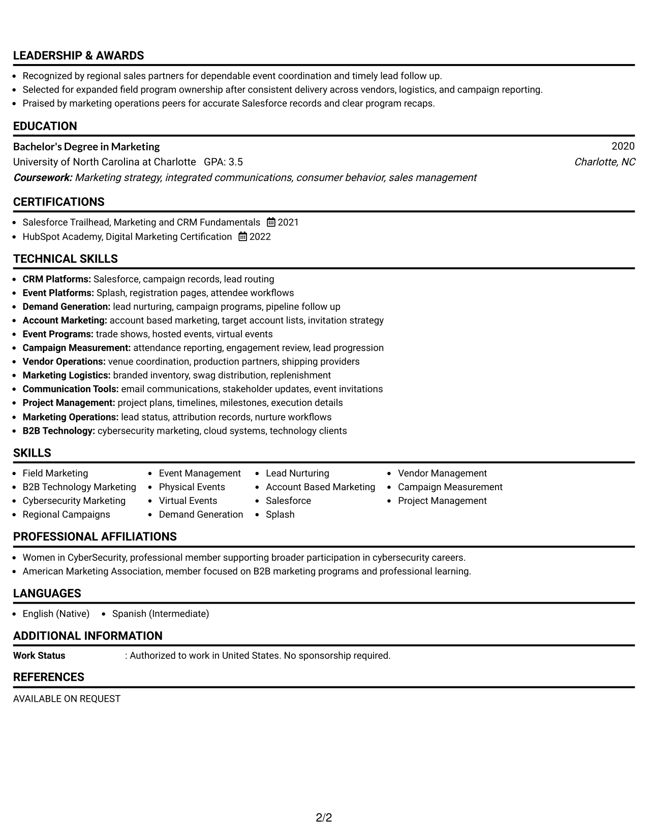 Resume Example Page 2