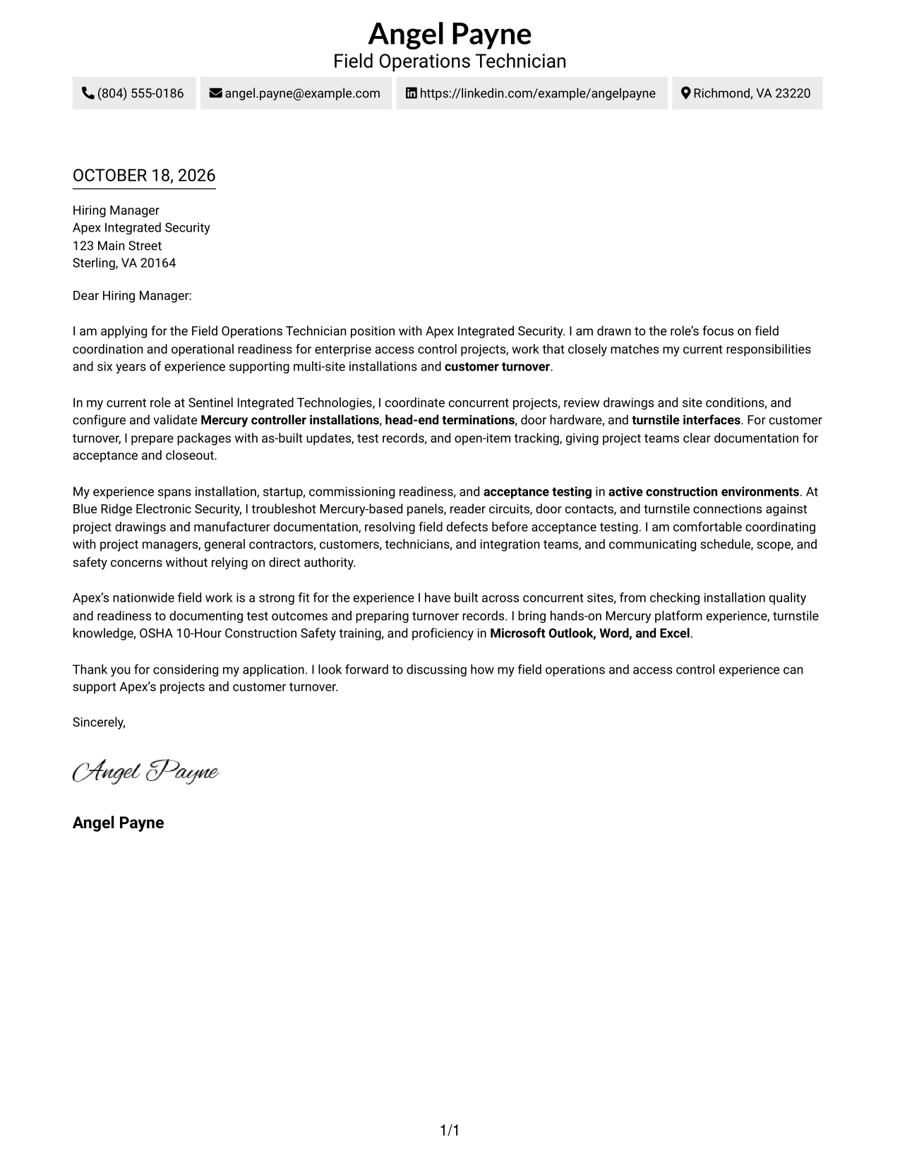 Cover letter example — page 1