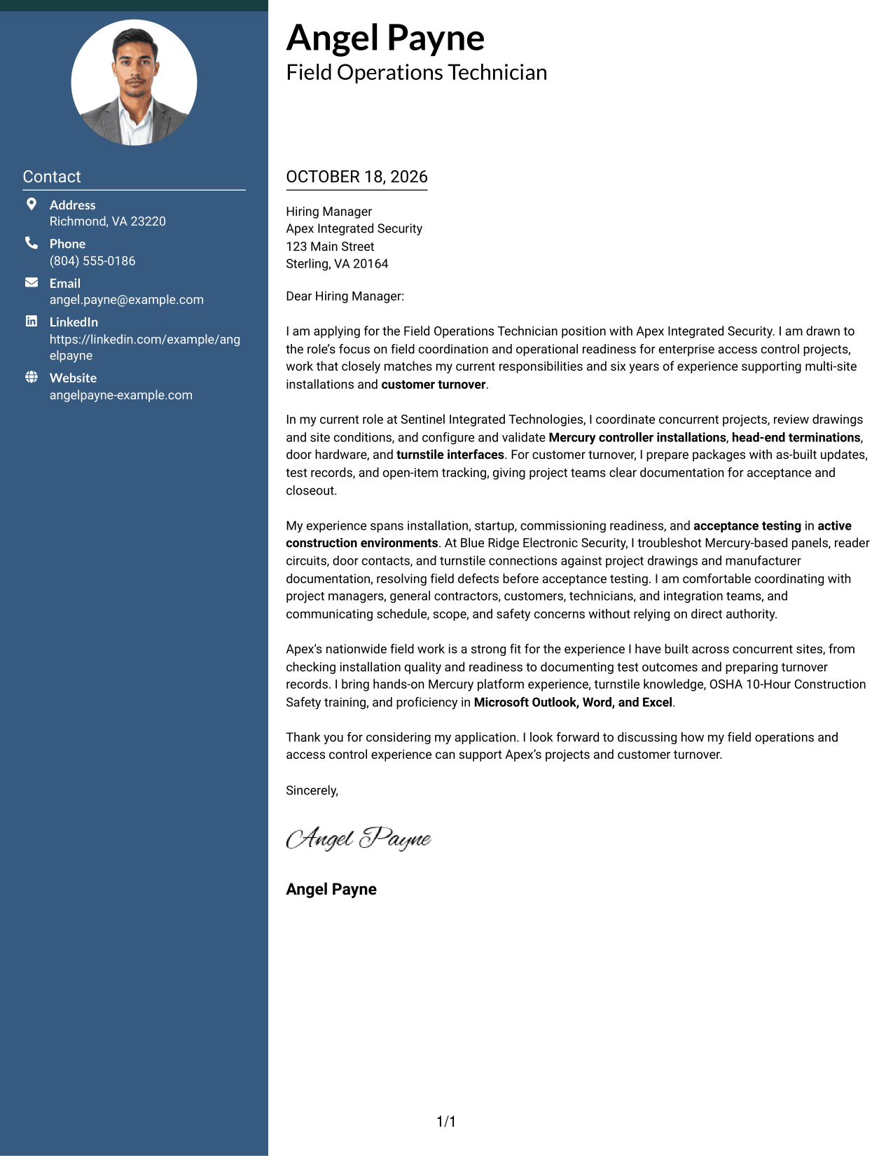 Cover letter example — page 1