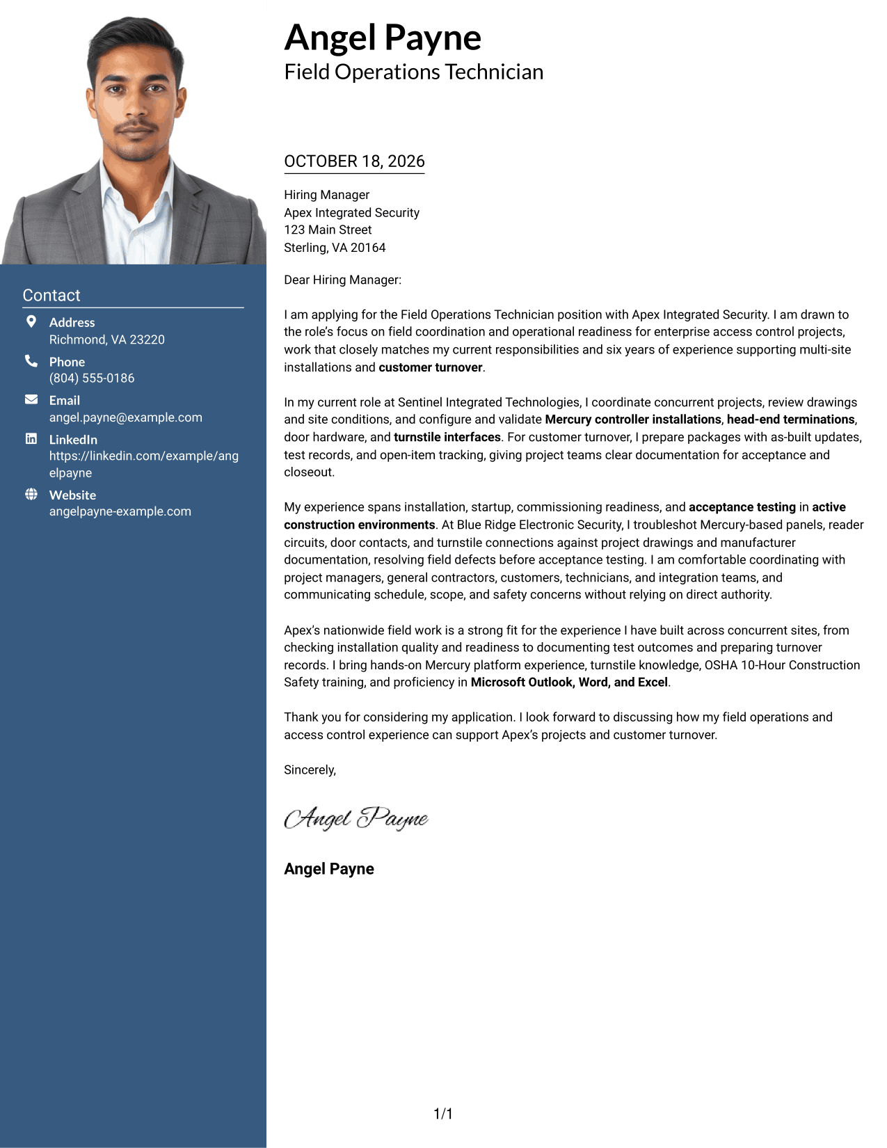 Cover letter example — page 1