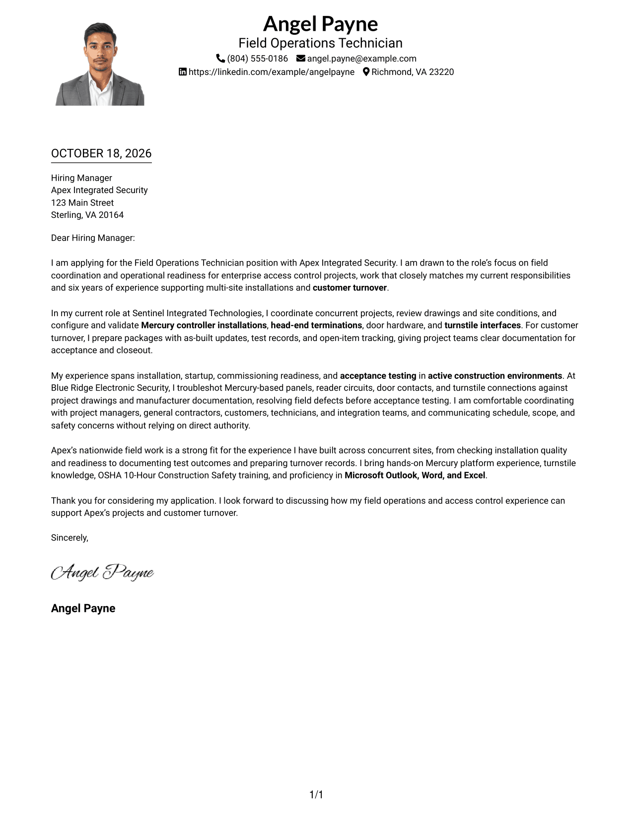 Cover letter example — page 1