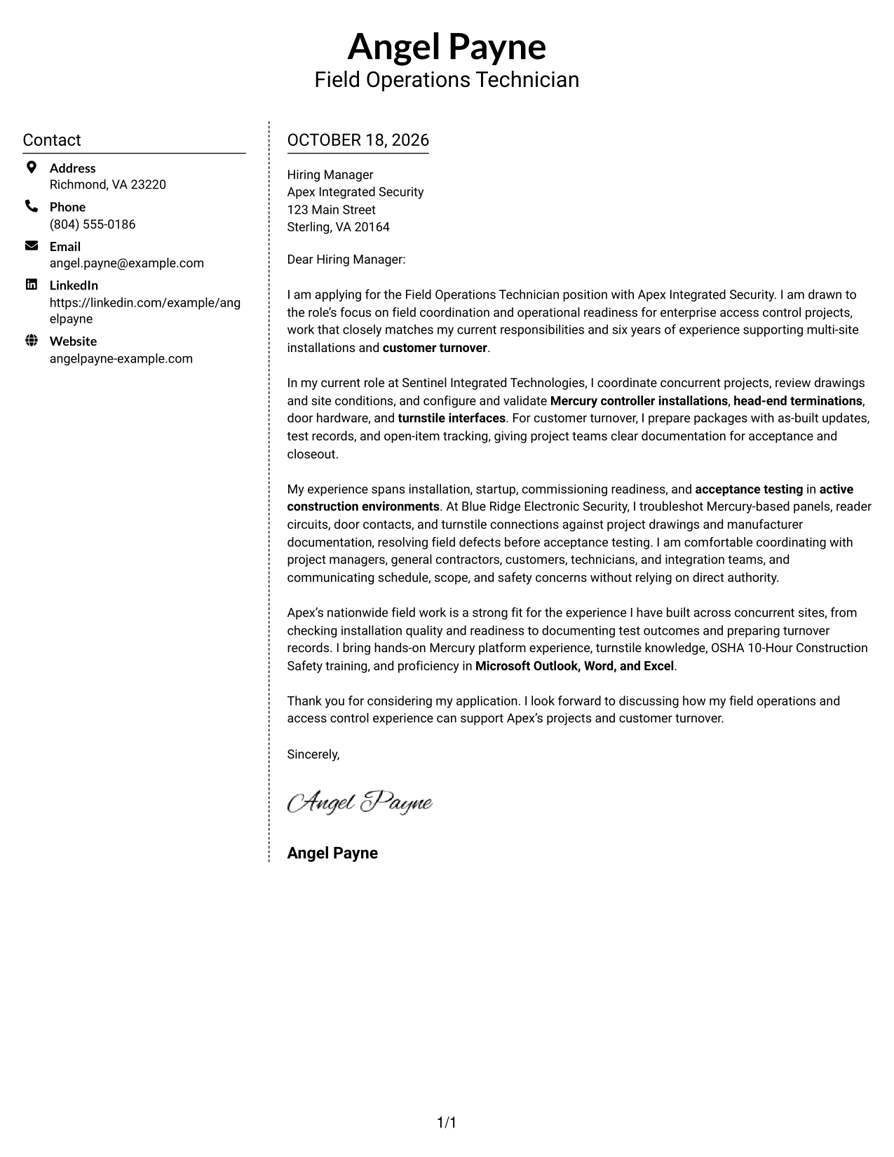 Cover letter example — page 1